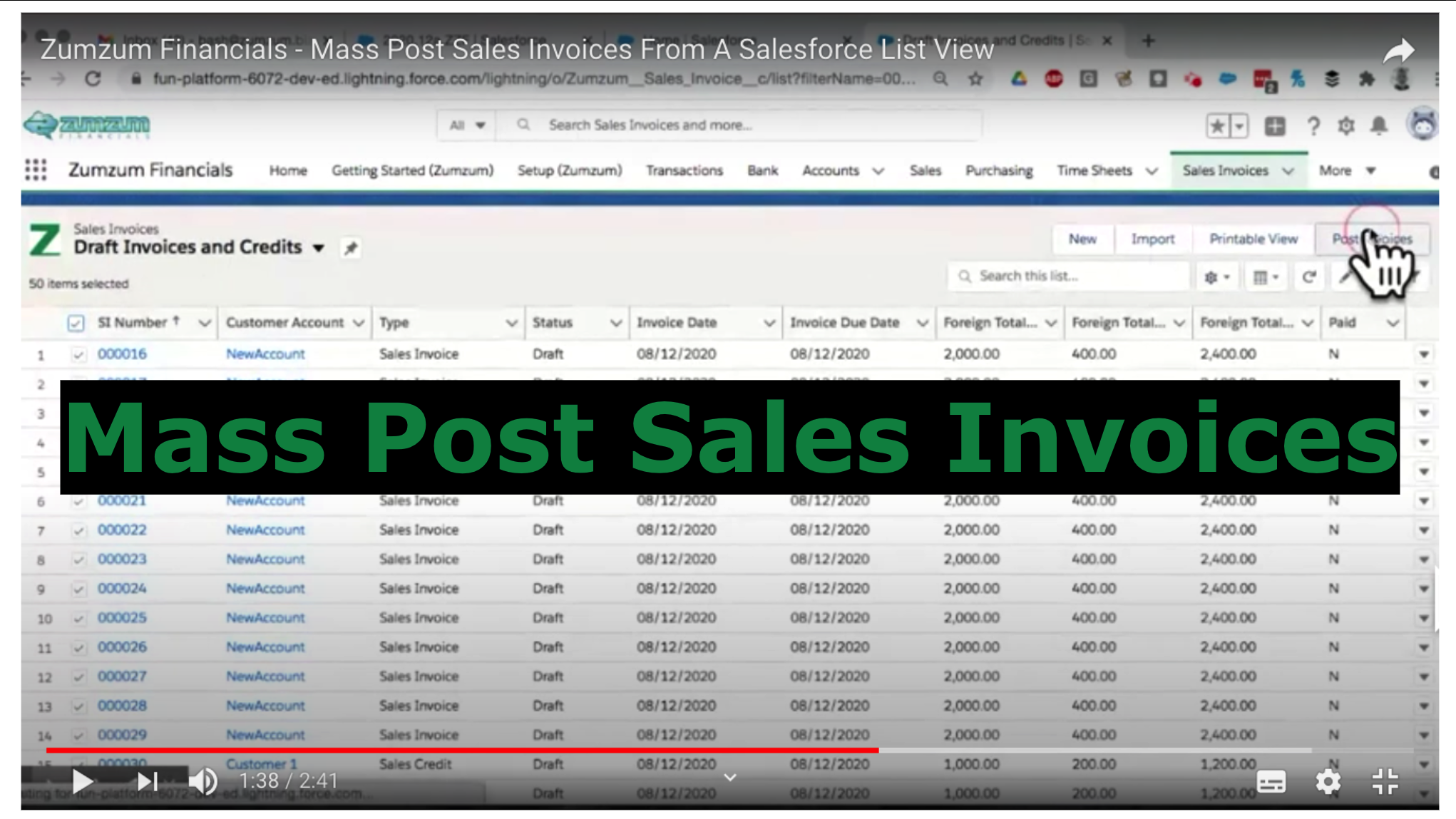 Mass Post Sales Invoices From Salesforce List View